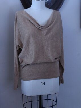 NWT Plus Size Kate Hill Gold Metallic Cowl Neck Sweater